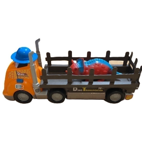 Dino Transporter Hauling Truck W/ Dinosaur Noise Kids Toy Orange Blue - Picture 1 of 6